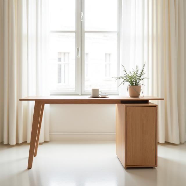 A minimalist oak desk with sleek lines from the Scandinavian collection.