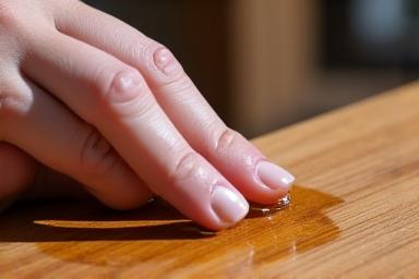 A hand applying a natural oil finish to a tabletop.